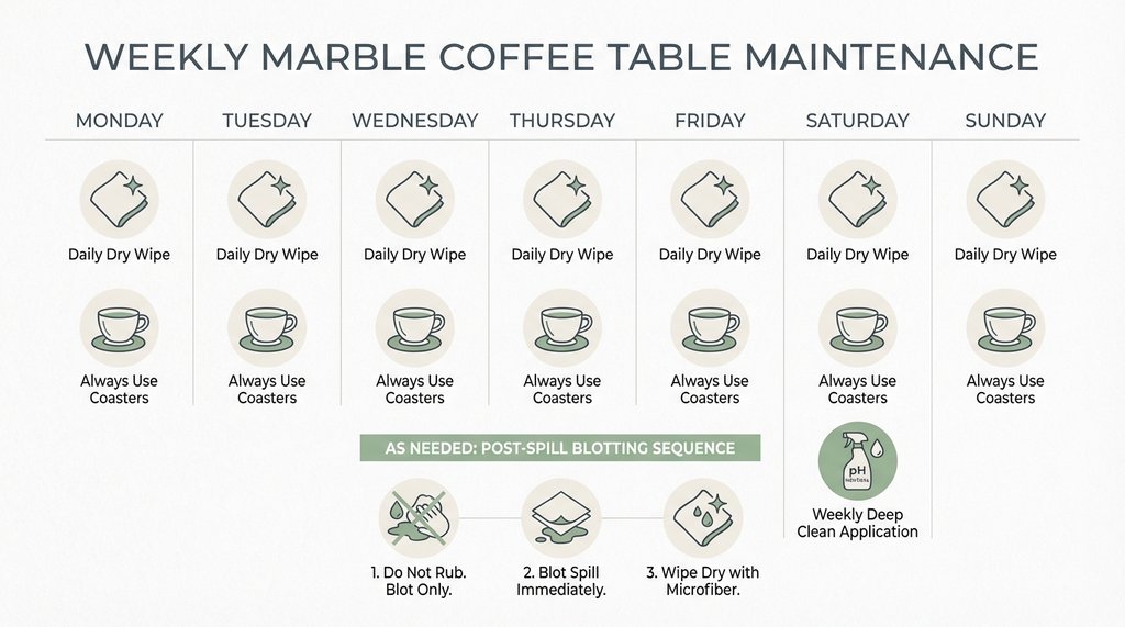 Weekly marble cleaning routine infographic