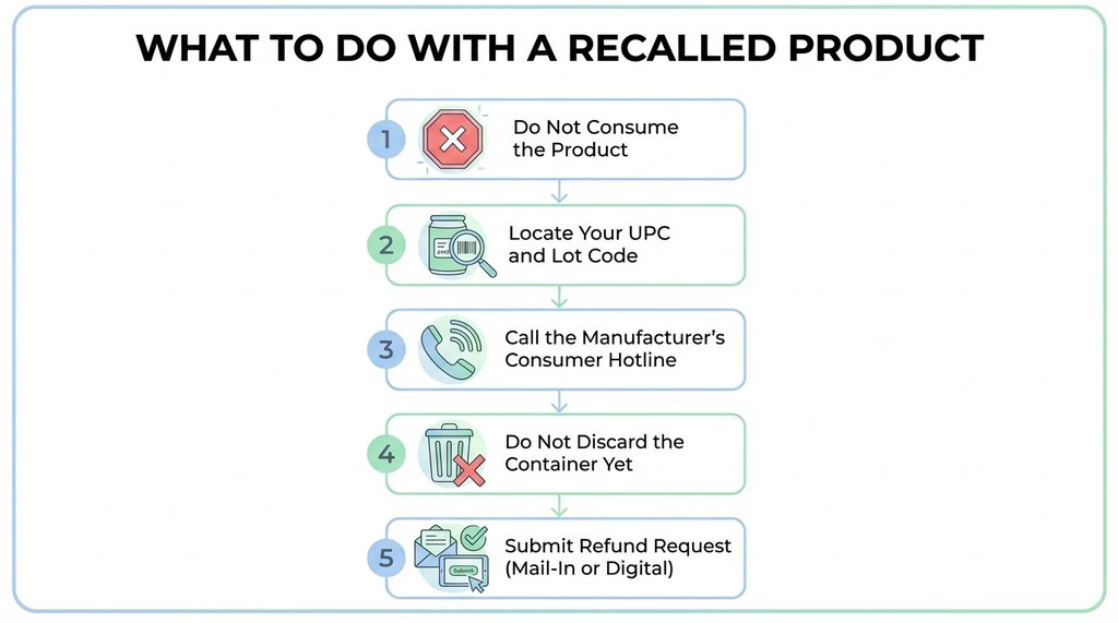 Step-by-step recall action checklist infographic