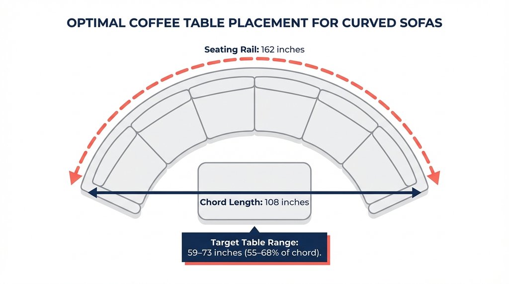 Infographic comparing chord length vs seating rail on a curved sectional