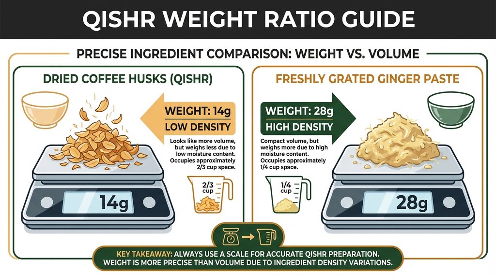 Infographic showing qishr ginger-to-husk ratio by weight
