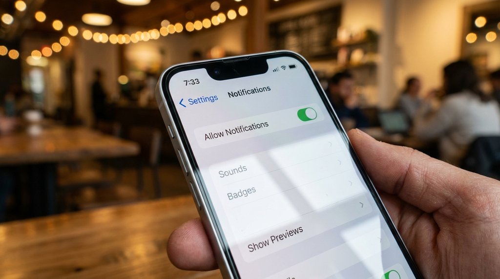 Close-up of iPhone notification settings screen for a coffee app