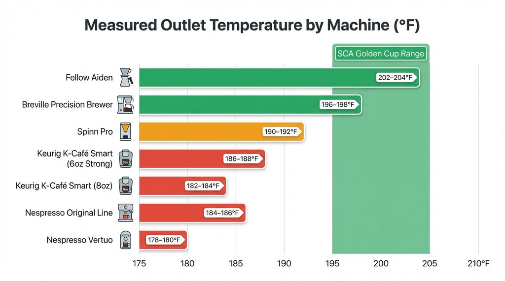 Comparison chart of single-serve coffee machine outlet temperatures