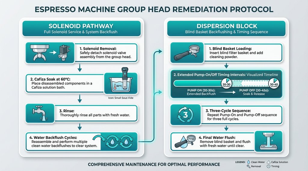 Step-by-step remediation backflush protocol infographic