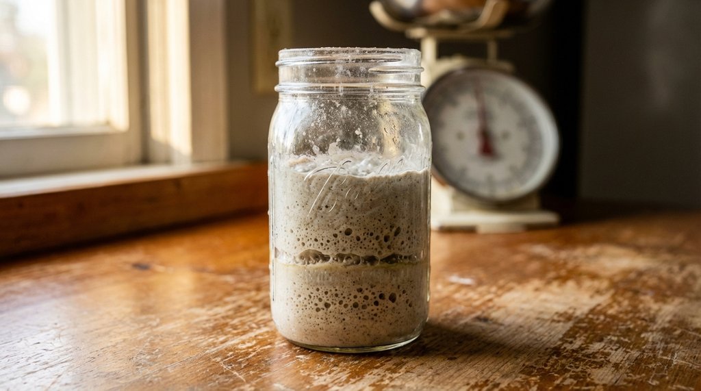 Sourdough starter discard in a glass jar