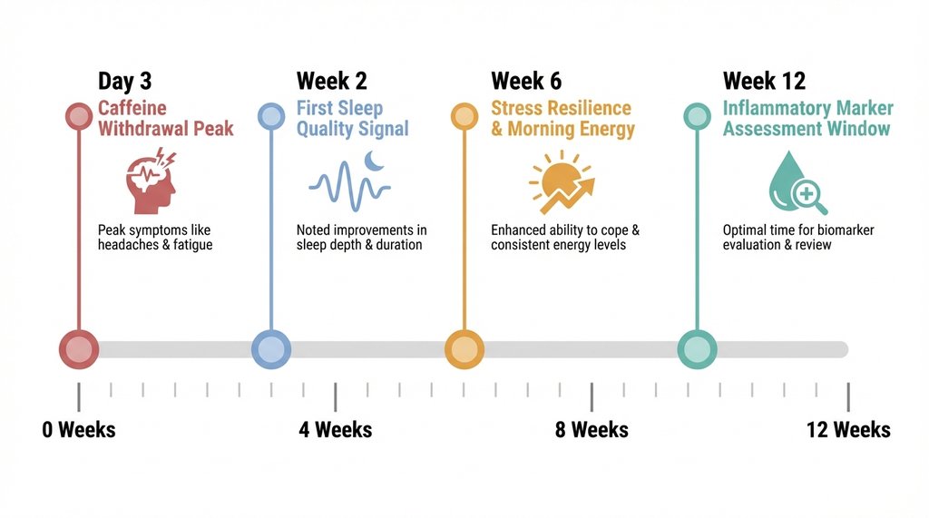 Mushroom coffee effects timeline infographic over three months