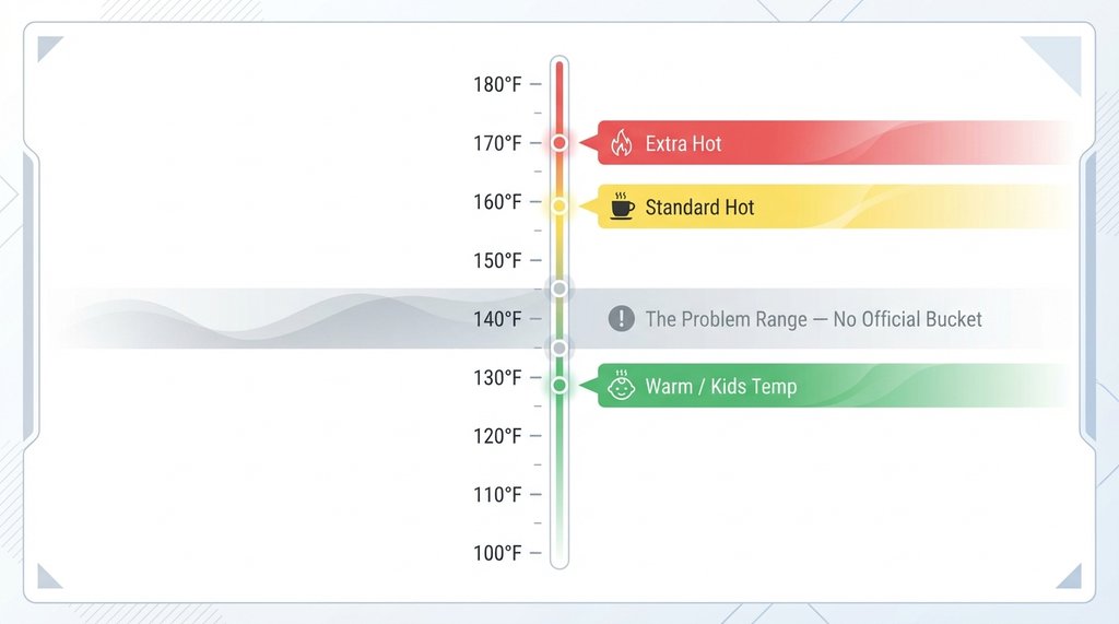 Infographic of Starbucks official temperature tiers and the problem gap range