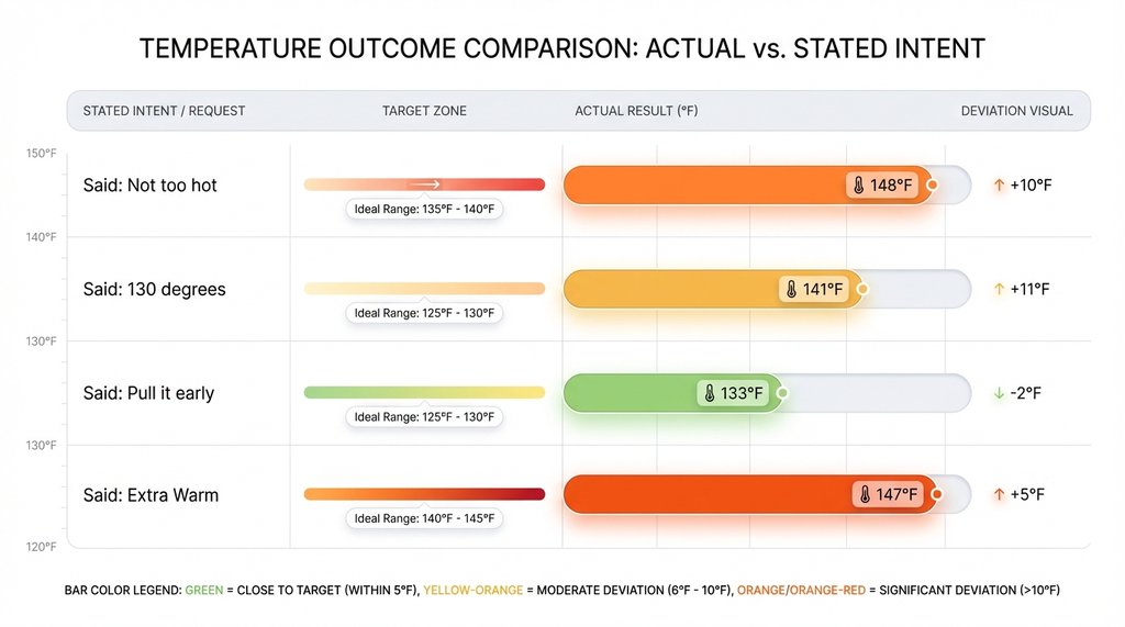 Infographic comparing ordering phrasing and their resulting average temperatures