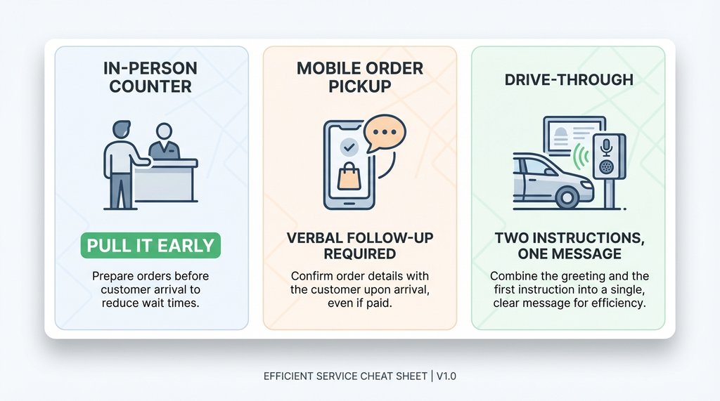 Three ordering scenarios side by side as a reference card visual