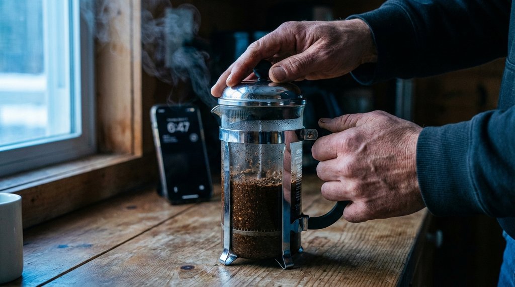 Early morning French press coffee ritual