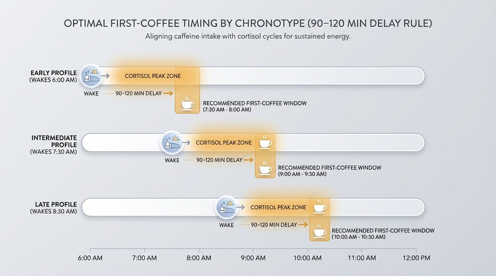 Chronotype coffee timing comparison infographic