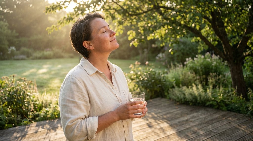 Person doing morning sunlight exposure outdoors