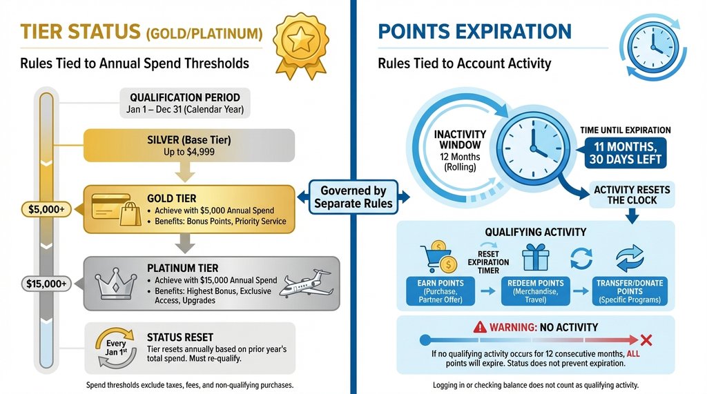 Infographic comparing loyalty tier status vs points expiration rules