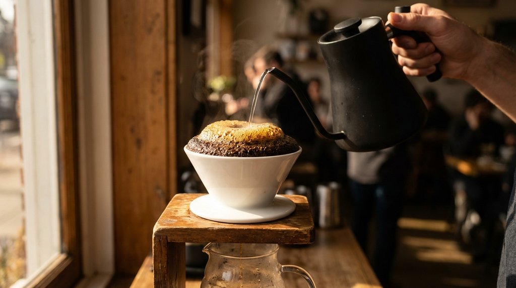 V60 Coffee Bloom Doming with CO2 Release