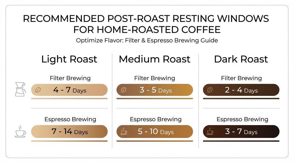 Home Roast Resting Time Comparison Chart by Roast Level